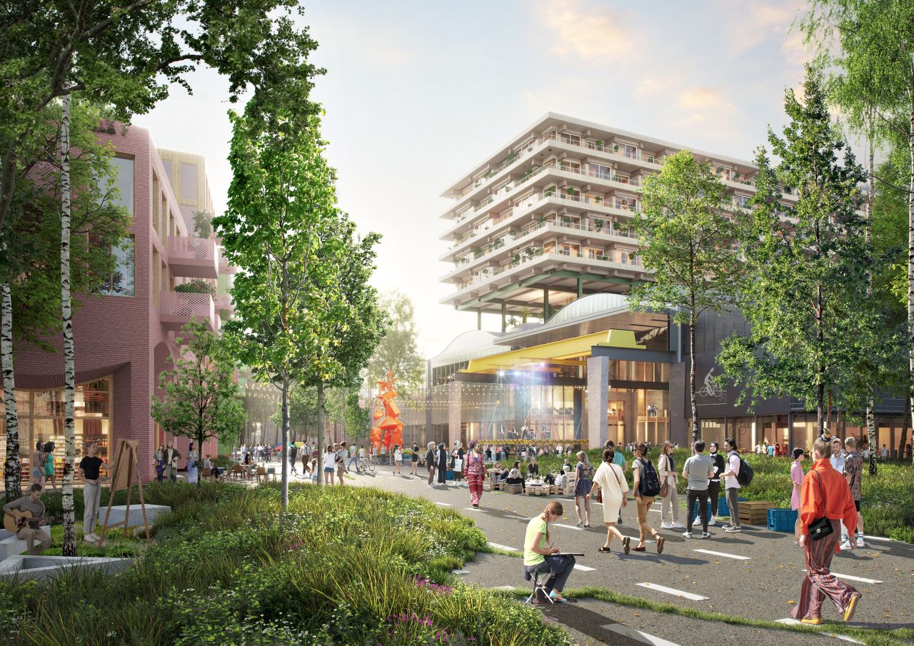 Op termijn moeten er appartementencomplexen komen boven op het dak van de Wärtsilla fabriekshallen