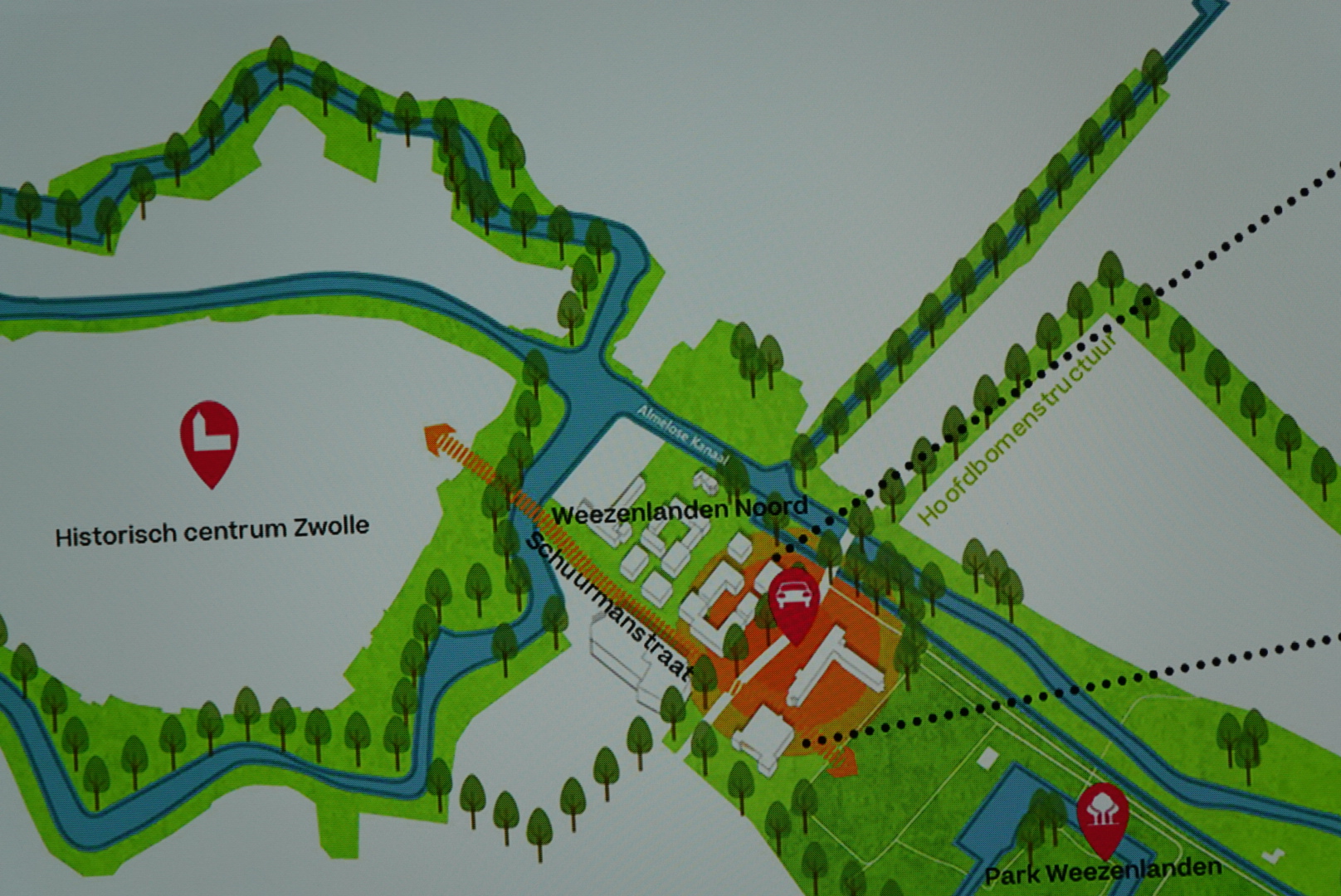 Groene Long wordt doorgetrokken vanaf Park de Wezenlanden naar de Singel - Beeld gemeente Zwolle