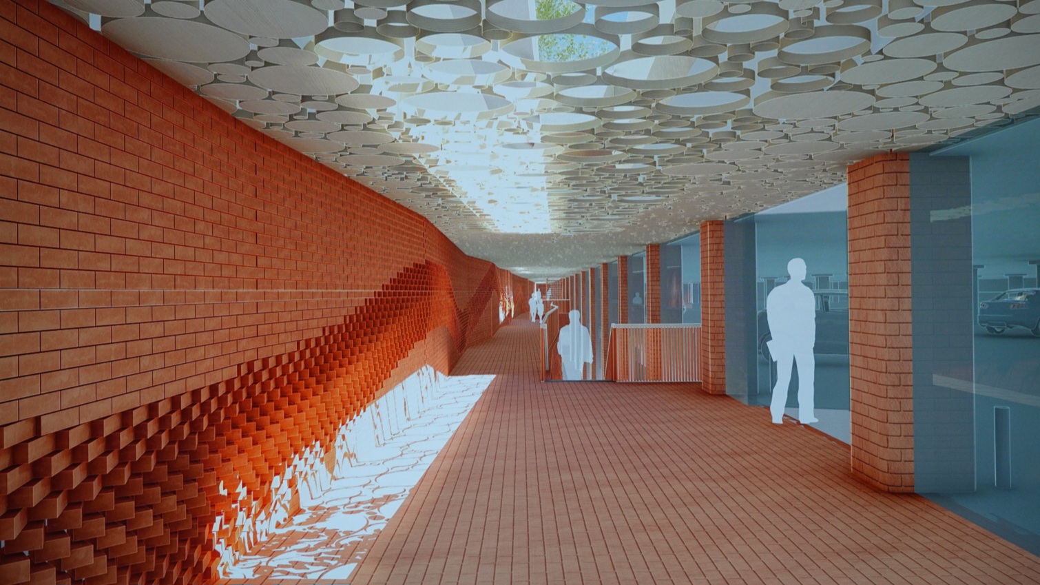 Rode bakstenen wanden en een glazen doorkijk-dak voor een licht en veilig gevoel - Beeld gemeente Zwolle. 