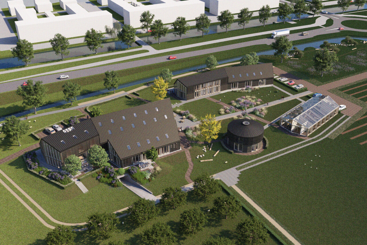 De moderne houten volumes vormen samen een eigentijdse interpretatie van een traditioneel Zwols boerenerf. Beeld: Vandersalm Architecten