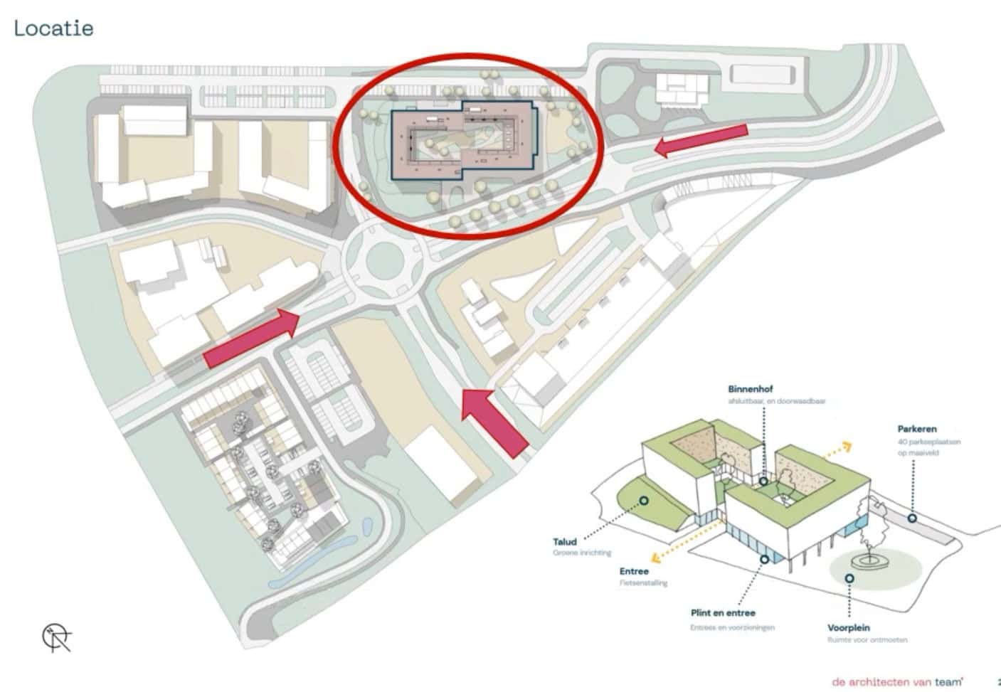 Locatie van het geplande asielzoekerscentrum in De Tippe in Stadshagen Zwolle.